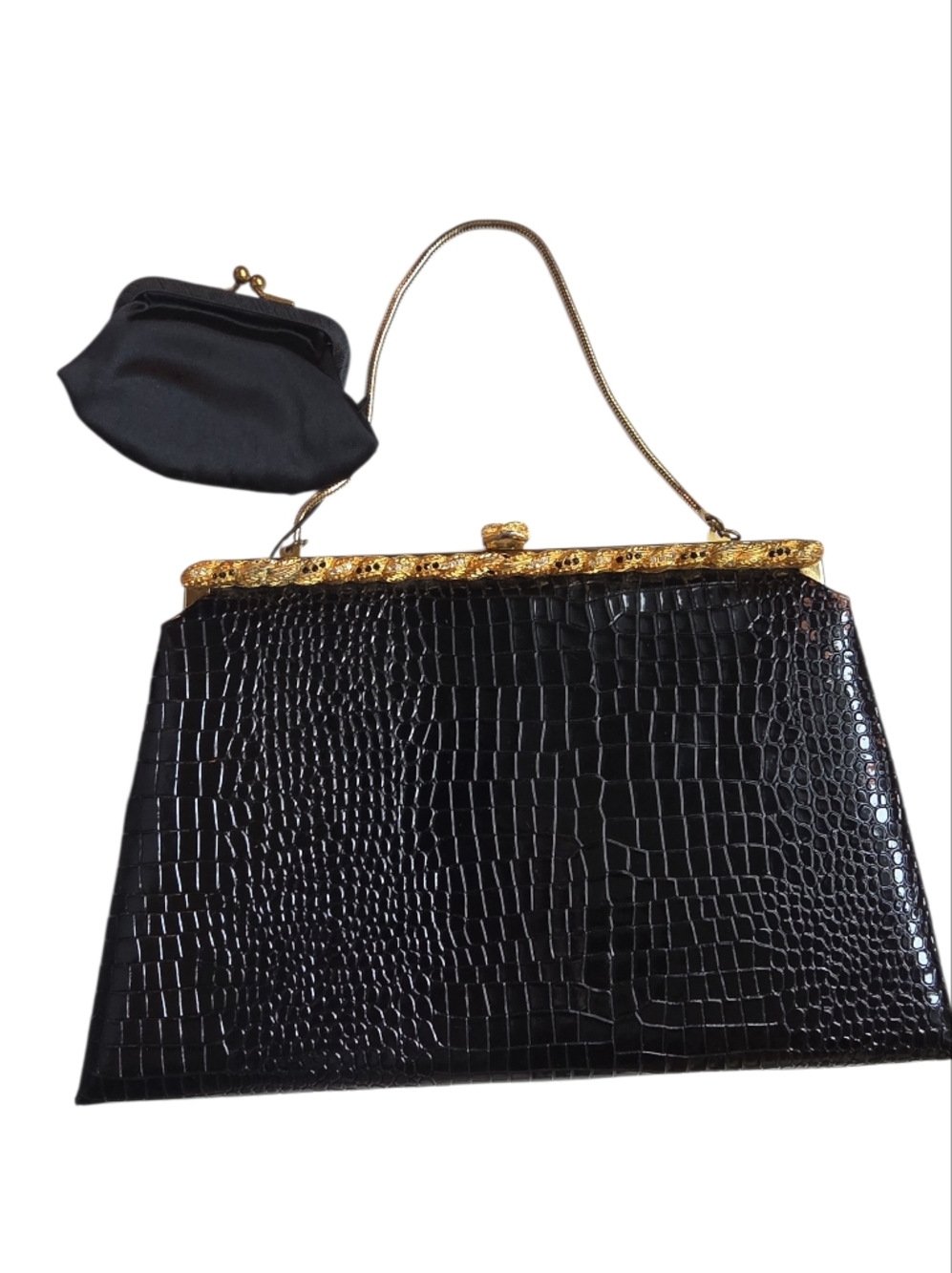 After Five Leather Vintage Evening Clutch, Gold-toned Hardware, Clasp Top